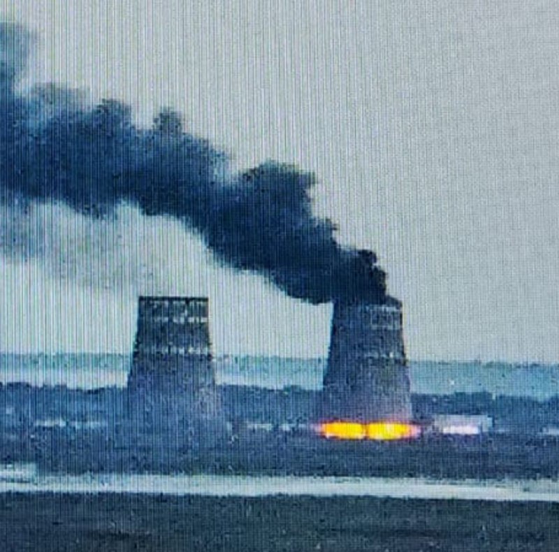 Russian occupation troops set something on fire near the unit of Zaporizhzhia power plant