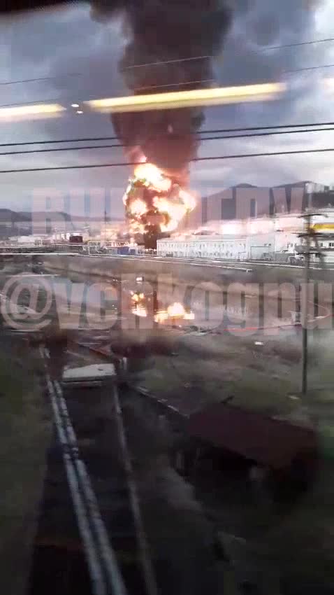 Fire is still raging at Tuapse oil refinery after a drone or a missile strike overnight