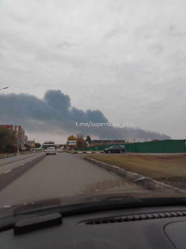 Smoke is rising over Novokuybishveskiy oil refinery after overnight drones attack