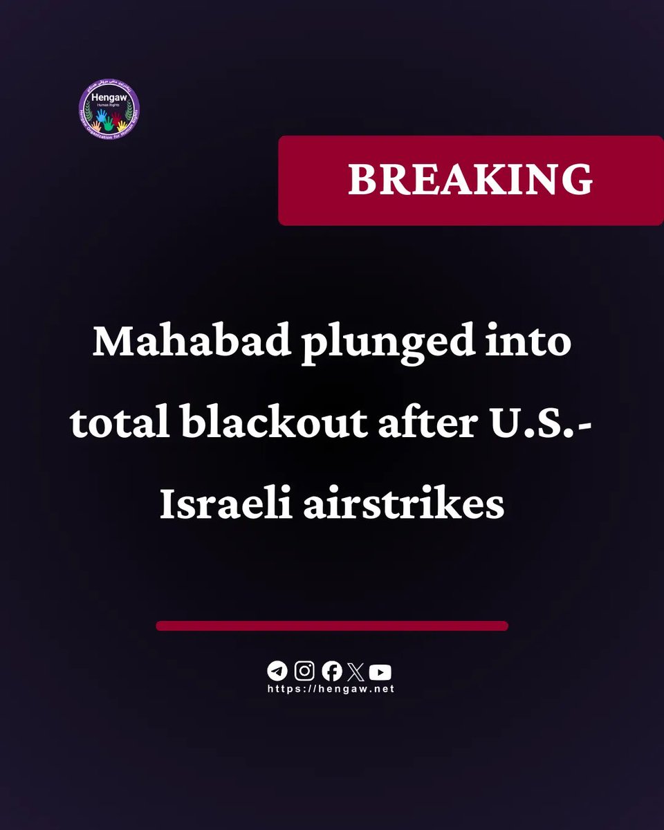 Electricity has been completely cut off across the city of Mahabad following large-scale U.S. and Israeli airstrikes on Monday morning, March 2, 2026, which targeted positions and institutions of the Islamic Republic, including the Intelligence Department in the city, according