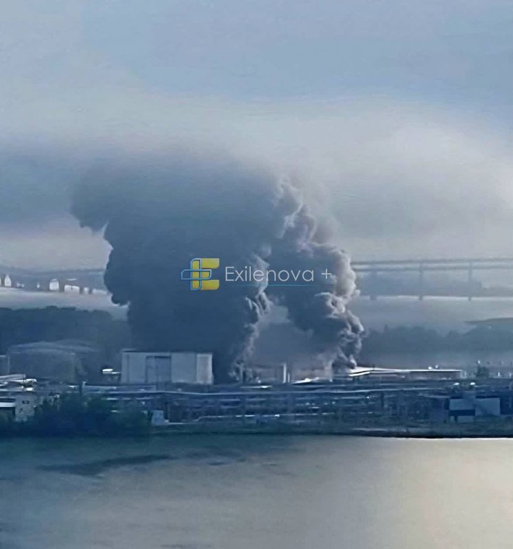 Smoke rising the at Oil terminal of St.Petersburg port